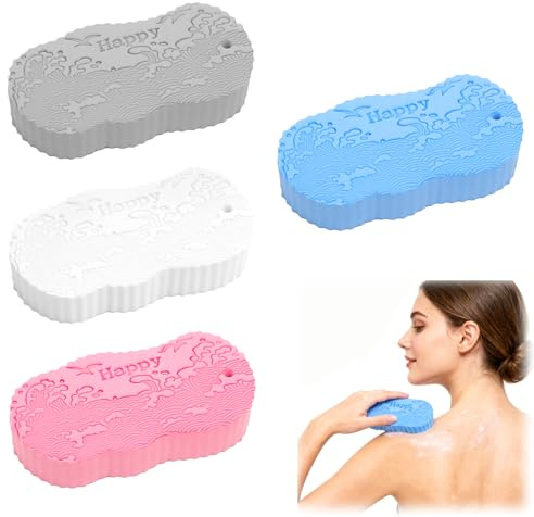 4 st duschborste rygg duschsvamp kropp peeling badsvamp magisk peeling badsvamp badborste med långt handtag blå grå rosa vit
