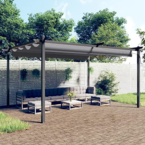 Mokuyary paviljong med utdragbart tak 4 x 3 m antracit, lusthus, trädgårdstält, festtält, trädgårdspaviljong för trädgård, fest, festival, bröllop