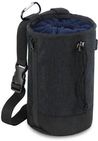 Bolsa de magnesio con cremallera impermeable – Bolsa de tiza para escalada y boulder con correa ajustable y clip de mosquetón, también para escalada, levantamiento de pesas, gimnasia, crossfit (negro)