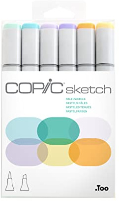 COPIC Sketch Set Pale Pastels, 6 Twin Marker mit einer mittelbreiten und einer Brush-Spitze