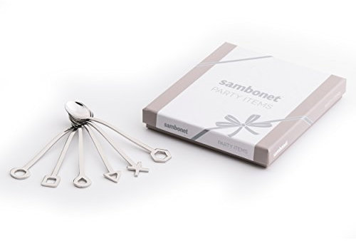 Sambonet Geometric Set de Cucharas de Party, 6 Pzas, Diversos Diseños, Cucharas para Degustar, Cucharas para Servir, Cucharas Gourmet, 52550C61