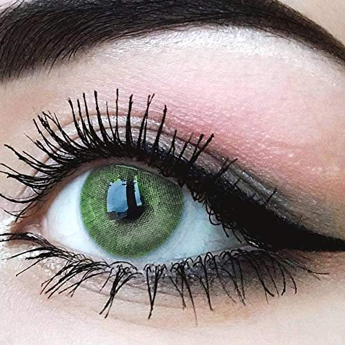 GLAMLENS Lenti a contatto colorate verdi Green - mensili - con porta lenti a contatto - verde naturali in silicone idrogel - 2 pezzi - DIA 14.0 - senza correzione 0.00 diottrie lente a contatto