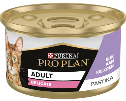 PURINA PRO PLAN | DELICATE | Aliment Complet pour Chat Adulte | Aide à favoriser un système digestif sain | Mousse | A la Dinde | Portion Individuelle en boîte | Lot de 24 x 85g