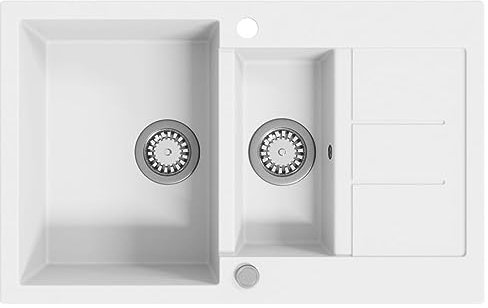 vidaXL Lavello da Cucina in Granito Naturale Stile Contemporaneo Elegante Vasca Doppia Reversibile con Filtro Lavandino Lavabo Bianco