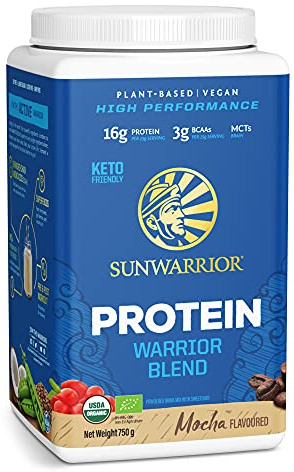 SUNWARRIOR Warrior Blend Plant Based Raw Vegan Pea Protein Powder with Hemp Protein and MCTs from Coconut Mocha 750 g