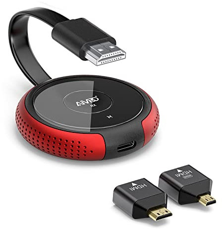 Transmisor HDMI inalámbrico, 5G/2,4G, transmisor HDMI inalámbrico, alcance de 164 ft/50 m, receptor de vídeo Full HD con antena externa para TV/Live/Meeting/Streaming de juegos, rojo