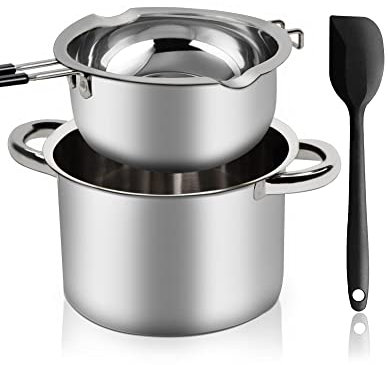 Double Boiler Pot Set,1200ML Double Boiler for Chocolate Melting, 2800ML 304 Stainless Steel Pot With Silicone Spatula for Melting Chocolate, Candy, Candle, Soap, Wax