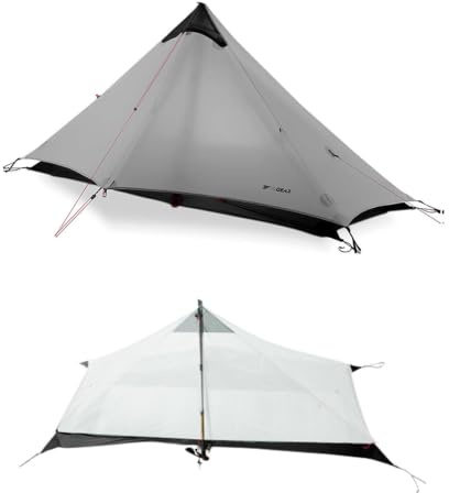 Telomat 3F Lanshan1 ultralätt tält 3/4 säsongs bärbart ryggsäckstält för 1-person 15D silikonbelagd vattentät stolplöst dubbelskiktstält för camping, klättring, vandring (grå 4 säsonger)