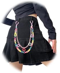 Eyraevor Rainbow Trousers Chain Hip Hop Rock Stars Pants Chain Colorful Acrylic Gothic Jean Pant Chain for Women Men Wallet Key Chain, Medium