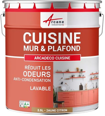 Peinture cuisine, lessivable, absorbe les odeurs - 2.5 L Jaune citron - RAL 1012 - ARCANE INDUSTRIES