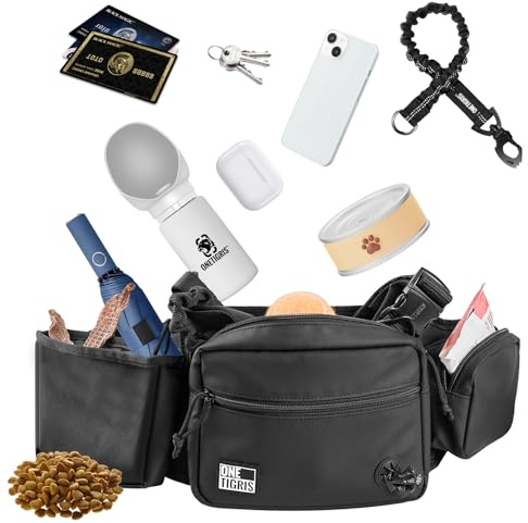 OneTigris Borsa Porta-Premi per Cani Impermeabile con Chiusura Magnetica, Porta Snack Addestramento Rimovibile con Dispenser Sacchetti Igienici, Alta capacità SnackKeeper Multifunzione, Nero