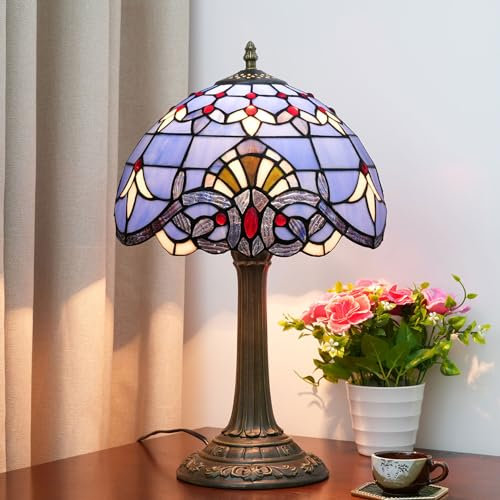 Lampe de 12 Pouces en vitrail Baroque, Lampe de Table de Chevet, Bureau de Lecture, Vert Clair, Bleu, Beige, Lampe de Nuit, Cadeaux d'artisanat d'art Antique, Amoureux, Enfant, Salon, Chambre