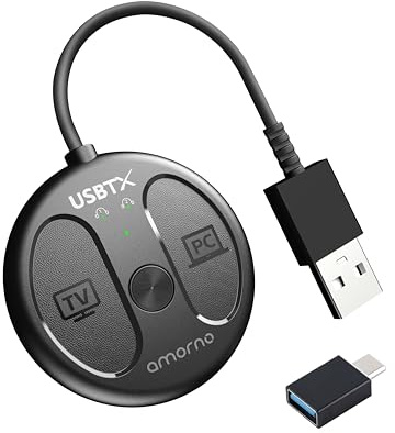AMORNO USB-C Bluetooth Adapter for PS5, Bluetooth 5.4 Audio Adapter for PC, Plug and Play, Wireless Audio Transmitter for Bluetooth Headphones & Earbuds to PS4/PS5/Switch Dock/PC/Laptop/TV
