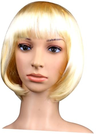 IWOWHERO Postiche Bob Dorée en Pet pour Femmes et Garçon et Filles, Style Naturel et Élégant, pour Concerts et Déguisements Amusants