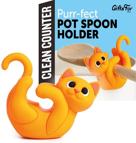 Purrfect Cat Spoon Holder for Pot – Silicone Spoon Rest for Stove (Orange), Funny Cat Lover Gift, Heat Resistant Kitchen Gadget, Cute Cooking Accessory for Pots, Unique Housewarming Present
