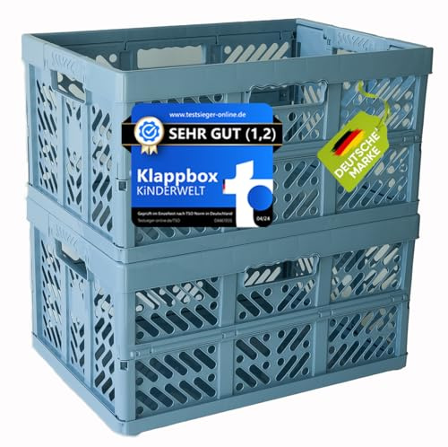 KiNDERWELT 2 x Boîte pliable robuste pour professionnel 45 L jusqu'à 50 kg - Boîte pliante, caisse, panier pour rangement, transport - bleu