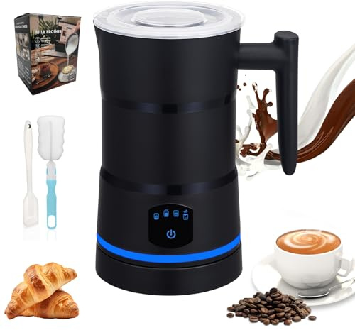 Bizcasa Mjölkskummare elektrisk 4-i-1,430 ml stor automatisk mjölkskummare, ljudlös, avstängning, non-stick beläggning, för varmt och kallt mjölkskum, varm choklad, latt, cappuccino