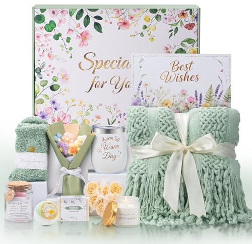 Birthday Gifts for Women, 11 Pcs Sage Green Self Care Package Get Well Soon Gift Baskets, Inspirational Thinking of You Thank You Gift with Bath Spa Gift Set - Unique Gifts for Women
