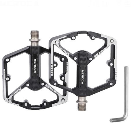 Pedales de Bicicleta de montaña, Pedales MTB de aleación de Aluminio, Pedales de Bicicleta Ligeros de Forma Ancha, Pedal de Plataforma de 9/16 (Negro, 3 Rodamientos Sellados)