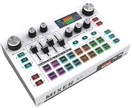 Sunydog X7 External Live Sound Card Audio Mixer Board 16 Speeds for Live Streaming Karaoke Gaming 12 Special Effects 48V Mic