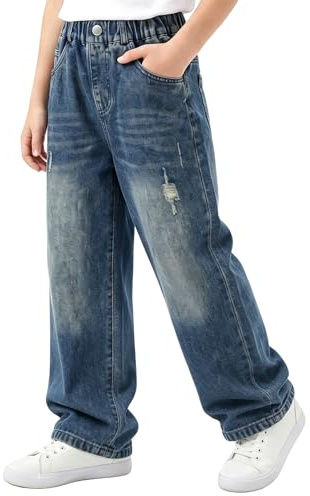 Tokeya Boys Baggy Jeans Elasticated Waist Wide Leg 14-15 Years, Denim Blue