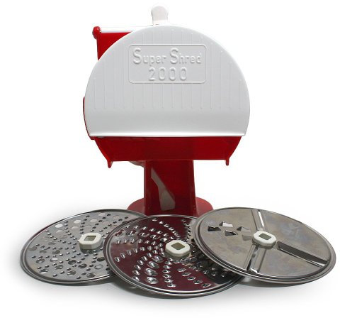 Rigamonti Super Shred 2000 grattugia Verticale con manovella. 3 Lame per 5 Tagli Diversi. Grattugia Formaggio, Verdure o Frutta. per Uso Domestico o Professionale.