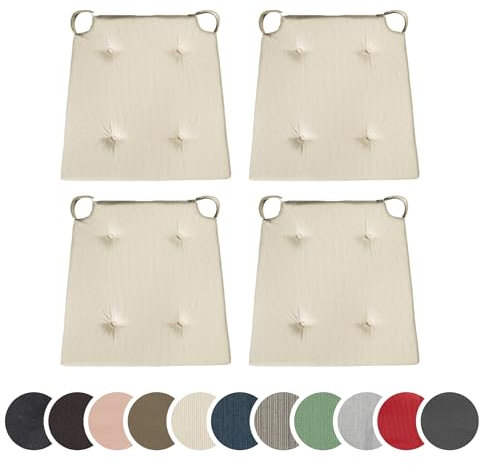 sleepling 4er Set Stuhlkissen, Sitzkissen für Indoor und Outdoor, mit Klettverschluss, 100% Baumwolle, Made in EU, Maße: 42 (vorne) 35 (hinten) x 40 x 5 cm, beige