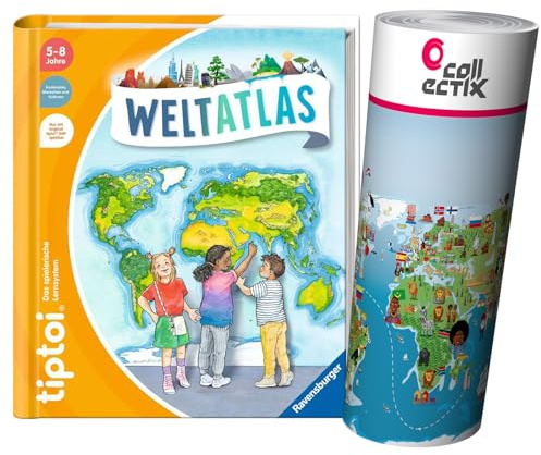 Ravensburger tiptoi ® Atlas/Buch | Mein großer Weltatlas + Kinder Weltkarte - Länder, Tiere, Kontinente