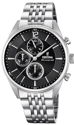 Festina Orologio Uomo Analogico in Acciaio Inossidabile 316L Argentato - Movimento al Quarzo - Cronografo - Vetro Minerale ad Alta Resistenza - Impermeabile 5 ATM F20285/4 Timeless Chronograph