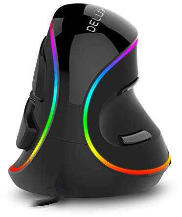 Delux Ergonomische Maus, Kabelgebundene Große Vertikale Maus, RGB-Schwimmlicht, 800-4000DPI, 6 Tasten, Abnehmbare Handgelenkstütze, für Karpaltunnel (M618Plus RGB)