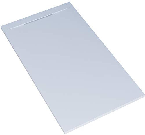 Plato de ducha de color blanco, producto de lujo con diseño moderno, serie Barcelona, en mineralmármol con efecto piedra pizarra, gelcoat, slim 3 cm (90 x 180)