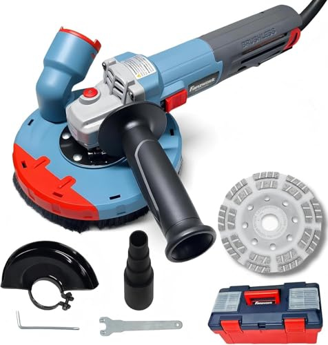 FANZWORK 1900W (MAX) Smerigliatrice per calcestruzzo con motore brushless EC, set 125 mm, cuffia aspirazione e valigetta, senza manutenzione