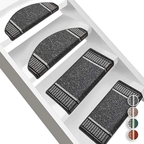 Floordirekt Stufenmatten Promenade | Halbrund oder Eckig | Treppenmatten in 4 Farben | Strapazierfähig & pflegeleicht | Stufenteppich für Innen (Anthrazit, Halbrund 65 x 23,5 cm)