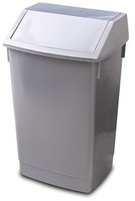 Addis 60 Litre Recycling Commercial Utility Waste Trash plastic bin with Swing Flip top Lid, Silver Colour, Metallic Grey