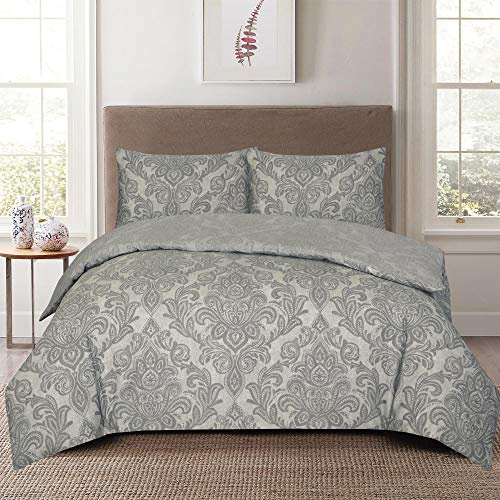 PRIME LINENS Grått dubbelsängset i 4 delar av polyester och bomull med påslakan, örngott och extra påslakan med resår, maskintvättbart