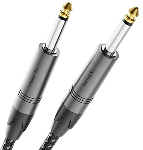 deleyCON 0,5m Cable Instrumento Corto 6,35mm a 6,35mm Jack Mono AUX - Calidad Estudio - de Cobre OFC puro (AWG24) - Cable Jack para Guitarra Eléctrica Bajo Amplificador Mezclador Teclado
