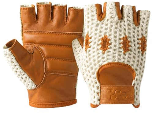 PSS Mitaines Gants Cuir Crochet Filet Mailles Homme Conduite Vélo Cyclisme VTT Gants Cuir sans Doublure Gants sans Demi Doigts Rembourré Été Hiver, Camel, Taille S