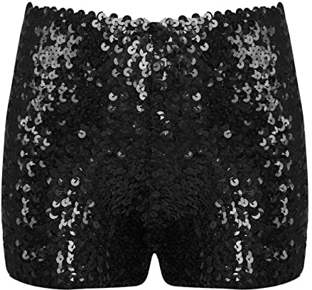 Oyolan Short Paillette Enfant Fille Garçon Short Danse Moderne Jazz Hip hop Disco Gymnastique Costume Spectacle Carnaval 4-16 Ans Type A Noir 12-16 Ans
