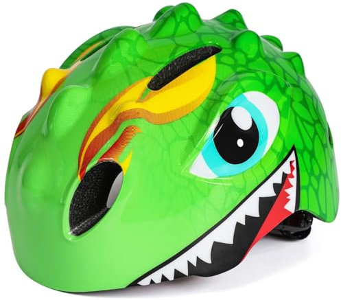 VICTGOAL Kids Bike Helmet with Cute 3D Cartoon Design for Cycling Roller Skating Scooting Lightweight Sports Safety Helmet for Ages 3-8 Boys Girls with Size Adjustable (Green, S: 50-54cm)
