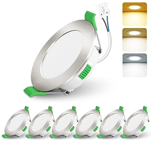 ALUSSO LIGHTING Einbaustrahler Led,68mm Lochmaß 4W LED Einbaustrahler 230V Dimmbar, IP44 Warmweiß 3000K Neutralweiß 4000K Kaltweiß 6500K Deckenspots für Badezimmer Küche Wohnzimmer,Nickel,6er Set