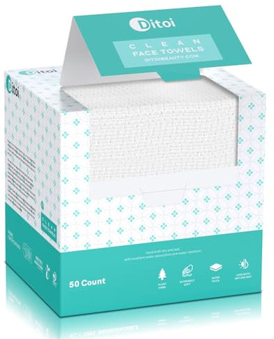Face Towels, 10×12 Disposable Face Towel, Face Towelettes XL, Ultra Soft Makeup Remover Dry Wipes, Thick Face Towel for Sensitive Skin, 50 Count (1 Pack)
