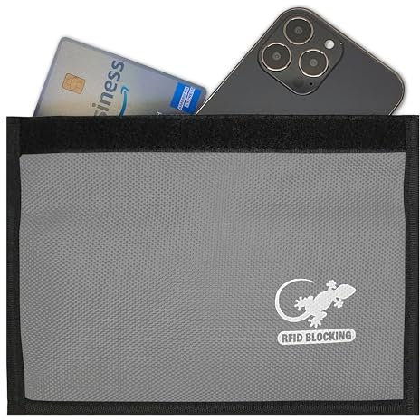 Faraday Bag, Anti-Tracking GPS RFID Car Key Signal Blocker Wallet Shielding Pouch Protective Case for Cell Phone Car Key FOB, Data Privacy, Electronic Device Security (SILVER - NYLON)