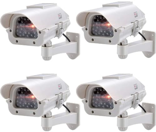 TronicXL 4 Stück Profi Solar Dummy Kamera Überwachungskamera Attrappe I Kameraattrappen Außen mit Blinkender IR LED I Kameraattrappe für Innen und Außenbereich