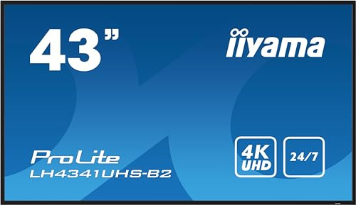 iiyama Prolite LH4341UHS-B2 108cm 42.5 Digital Signage Display IPS LED Panel 4K UHD VGA HDMI Audio-in/Out USB2.0 RS-232c RJ45 Mediaplayer 24/7 schwarz
