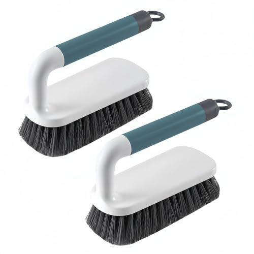 Lot de 2 brosses à récurer, brosses à récurer, avec poignée, pour douche, salle de bain, tapis, cuisine et baignoire (vert)
