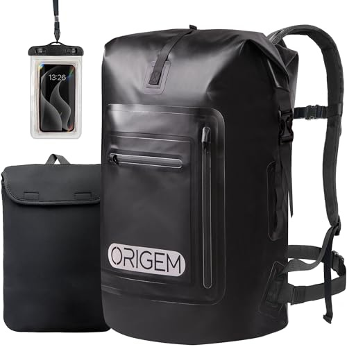 Origem Waterproof Backpack 35L-85L Dry Bag Rucksack for Swimming Kayaking | Waterproof rucksack with padded back panel and straps, phone bag and laptop case, for paddle boarding, swimming and travel