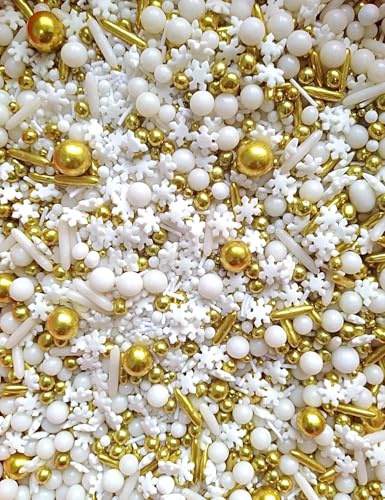 SD Pearls Décorations en sucre, Sprinkles de Noël comestibles, Décorations sucrées pour Noël, Décor pour biscuits et gâteaux (Mélange “Première Neige”)