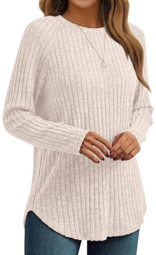 AUTOMET Womens Long Sleeve Shirts Fall Fashion Tops Blouses Dressy Sweaters Tunic Winter Clothes Casual Outfits Apricot M