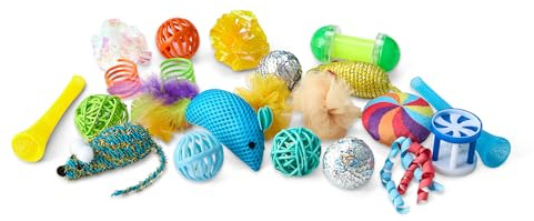 Amazon Basics Katzenspielzeug-Sets, Sortenpaket mit Teaser, Ball, Feder, Frühling