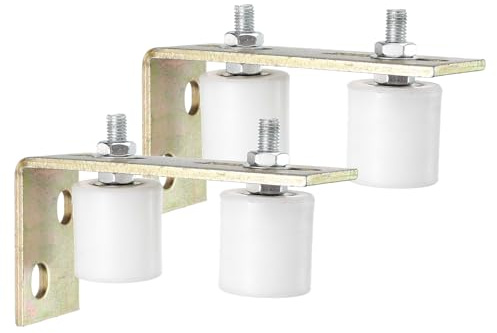 sourcing map Lot de 4 rouleaux de guidage pour portail coulissant, 4,3 cm en nylon avec support de poteau arrière en L, guide universel à roulement à billes scellé pour porte coulissante, blanc